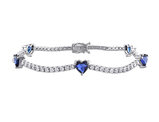 2.50 Carat (ctw) Blue Sapphire Heart Bracelet in 14K White Gold with Diamonds (7 Inches)