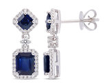 2.36 Carat (ctw) Blue Sapphire Dangle Drop Earrings in 14K White Gold with Diamonds