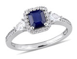 1.06 Carat (ctw) Blue and White Sapphire Ring in 14K White Gold with Diamonds