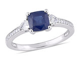 1.59 Carat (ctw) Blue and White Sapphire Ring in 14K White Gold with Diamonds