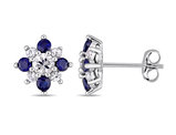 1.56 Carat (ctw) Blue and White Sapphire Button Stud Earrings in 14K White Gold