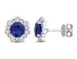 2.00 Carat (ctw) Blue Sapphire Halo Stud Earrings in 14K White Gold with Diamonds