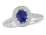 7/8 Carat (ctw) Oval Blue Sapphire Halo Ring in 14K White Gold with Diamonds 1/2 carat (ctw)