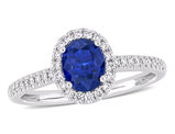 1.51 Carat (ctw) Oval Blue Sapphire Halo Ring in 14K White Gold with Diamonds