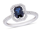 1.16 Carat (ctw) Octagon Blue Sapphire Halo Ring in 14K White Gold with Diamonds