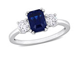 1.81 Carat (ctw) Octagon Blue Sapphire Ring in 14K White Gold with Diamonds