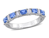 7/8 Carat (ctw) Blue Sapphire Ring Band in 14K White Gold with Diamonds