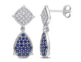 1.30 Carat (ctw) Blue Sapphire and White Topaz Dangle Earrings in 10K White Gold