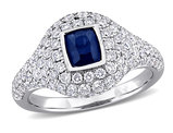 1.00 Carat (ctw) Blue Sapphire Ring with 1.45 Carats (ctw SI) Diamonds 14K White Gold