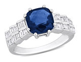 3.05 Carat (ctw) Blue Sapphire Ring 18K White Gold with 1/3 Carats (ctw VS1-VS2) Diamonds 