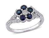 3/4 Carat (ctw) Blue Sapphire Flower Ring in 10K White Gold with Diamonds