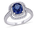 2.45 Carat (ctw) Blue Sapphire Double Halo Ring with Diamonds 14K White Gold