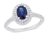 1.00 Carat (ctw) Blue Sapphire Double Halo Ring with Diamonds 14K White Gold