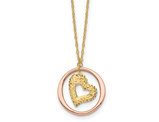 14K Yellow and PInk Gold Circle Heart Charm Pendant Necklace with Chain