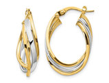 10K Yellow and White Gold Polished Oval Hoop Earrings