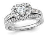 Sterling Silver Engagement Bridal Wedding Heart Ring Set with Cubic Zirconia (CZ) 