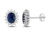 2.00 Carat (ctw) Blue Sapphire Halo Stud Earrings in 14K White Gold with Diamonds