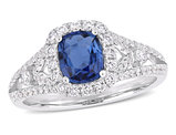 1.16 Carat (ctw) Blue Sapphire Halo Engagement Ring with Diamonds 14K White Gold