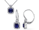 2.16 Carat (ctw) Blue Sapphire Earrings and Pendant Necklace Set in 10K White Gold