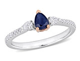 1/2 Carat (ctw) Blue Sapphire Three Stone Ring with Diamonds in 14K White Gold