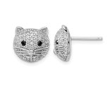 Sterling Silver Cat Button Stud Earrings with Cubic Zirconias