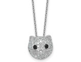 Sterling Silver Cat Pendant Necklace with Cubic Zirconias and Chain