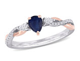 2/5 Carat (ctw) Blue Sapphire Ring with Diamonds in 14K White Gold