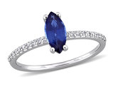 4/5 Carat (ctw) Marquise Blue Sapphire Ring in 14K White Gold with Diamonds