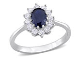 1.00 Carat (ctw) Blue Sapphire Halo Ring with Diamonds 14K White Gold