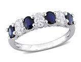 4/5 Carat (ctw) Blue Sapphire Semi-Eternity Ring Band with Diamonds in 14K White Gold