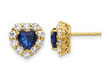 1.70 Carat (ctw) Lab Created Blue Sapphire Heart Earrings in 14K Yellow Gold with Lab-Grown Diamonds