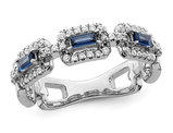 1/4 Carat (ctw) Baguette Blue Sapphire Ring Band in 10K White Gold with Diamonds