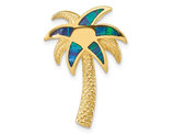 14K Yellow Gold Palm Tree Charm Pendant with Lab-Created Blue Opals (No Chain)