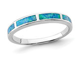 Lab Created Blue Opal Inlay Band Ring in Sterling Silver