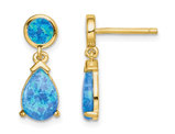 Lab-Created Blue Opal Drop Earrings in Yellow Plated Sterling Silver