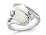 Lab-Created Opal Ring in Sterling Silver with Synthetic Cubic Zirconias