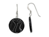 Sterling Silver Black Agate Disc Dangle Earrings 