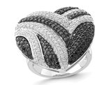 Sterling Silver Black and White Synthetic Cubic Zirconia Heart Ring