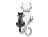 14K White Gold Cat Pendant with Black and White Accent Diamond Accents(No Chain)