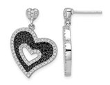 Sterling Silver Heart Dangle Earrings with Synthetic Black and White Cubic Zirconias