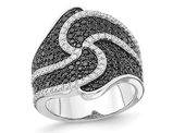 Sterling Silver Black and White Synthetic Cubic Zirconia Swirl Ring