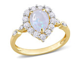 1.17 Carat (ctw) Opal and Lab-Created White Sapphire Halo Ring in 10K Yellow Gold