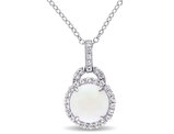 2.16 Carat (ctw) Opal and White Topaz Halo Pendant Necklace in Sterling Silver with Chain