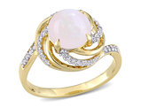 1.39 Carat (ctw) Opal and White Topaz Swirl Ring in Yellow Plated Silver