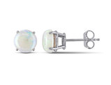 1.20 Carat (ctw) Opal Solitaire Stud Earrings in 10K White Gold (6mm)