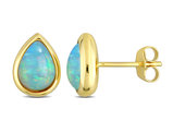 2.20 Carat (ctw) Blue Ethiopian Opal Stud Earrings in 10K Yellow Gold