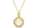 1.39 Carat (ctw) Opal and White Topaz Halo Pendant Necklace in Yellow Sterling Silver with Chain