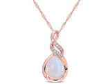 1.20 Carat (ctw) Blue Opal Drop Twist Pendant Necklace in 10K Rose PInk Gold with Chain