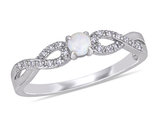 1/10 Carat (ctw) Round Opal Infinity Ring with Accent Diamonds in Sterling Silver