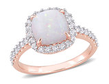 2.37 Carat (ctw) Opal and White Topaz Halo Ring in 10K Rose Pink Gold